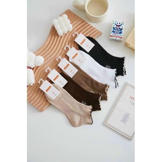 Set 5 Đôi Tất vớ nữ trà sữa cổ bèo Myna chất liệu vải Hàn co giãn bốn chiều Myna