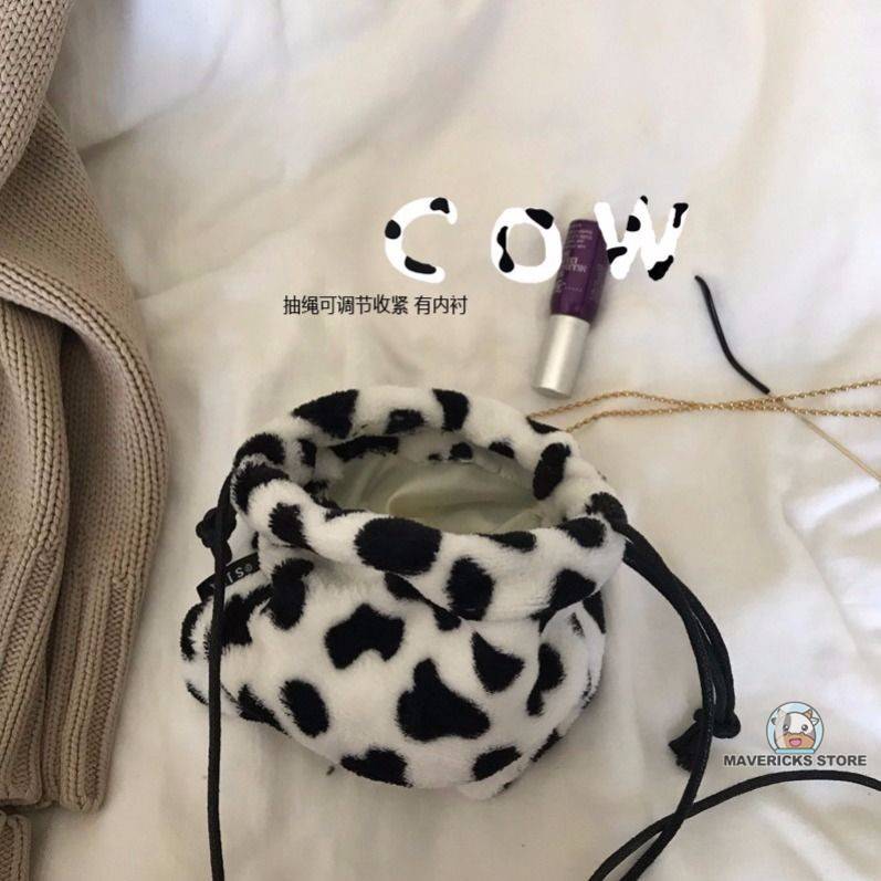 Túi đeo chéo dây rút họa tiết bò sữa cho nữ