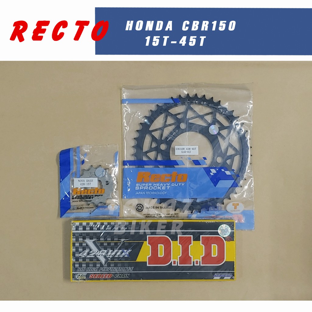 Nhông Sên Dĩa 15T x 45T Recto xe Honda CBR 150 2018 Sên VIX Phốt Cao Su PKN