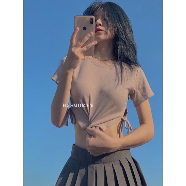 [ẢNH THẬT ĐỘC QUYỀN SMOR.VN] Áo croptop tay ngắn, xẻ eo