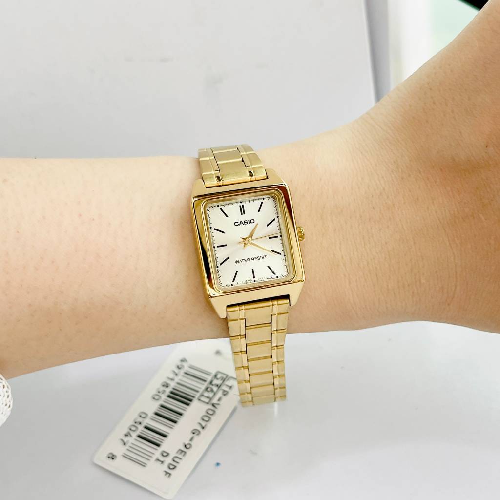 Đồng Hồ Nữ Dây Thép Vàng Viền Vàng Casio LTP-V007G-9E Fullbox Bảo Hành 1 Năm Máy Và Pin