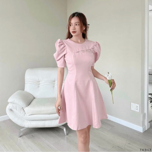 Đầm Xoè Phối Ren, Hàng May 2 Lớp, Đúp Khoá Kéo Thanh Lịch Sang Trọng