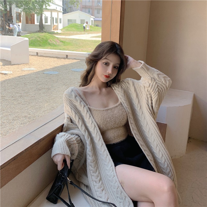 [Có sẵn] Áo khoác cadigan len vặn thừng dáng dài rộng cá tính ulzzang A011 | BigBuy360 - bigbuy360.vn