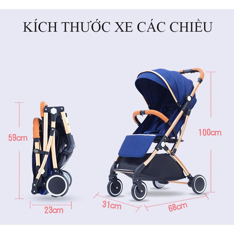 [Phiên bản Cao Cấp] Xe đẩy gấp gọn thành VALI kéo, xe đẩy du lịch Haowei, siêu nhẹ hợp kim nhôm mạ vàng (đỏ)