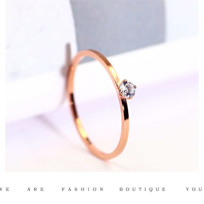 Nhẫn đeo tay mạ vàng hồng 18K đính kim cương giả phong cách Hàn Quốc đơn giản dễ phối đồ