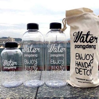 Bình nước Detox đẹp &quot; Water Pongdang&quot; 1000 ml ( màu trong suốt ) - Kèm 1 Túi Vải