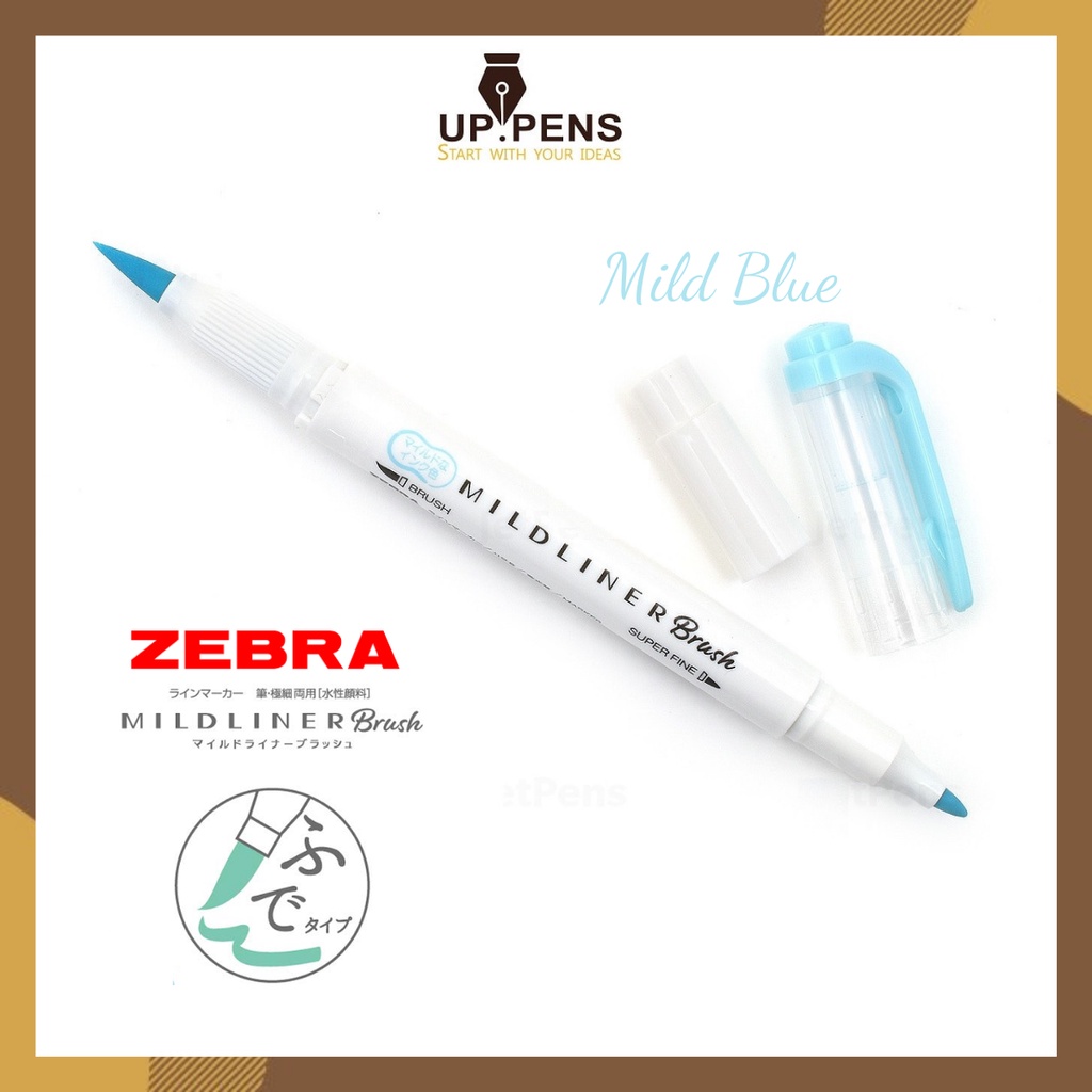 Bút lông đầu cọ Zebra Mildliner Double-Sided Highlighter Brush - Brush/ Extra Fine - Màu xanh dương (Mild Blue)