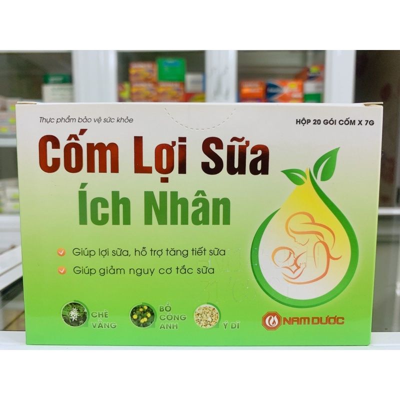 CỐM LỢI SỮA ÍCH NHÂN Nam Dược hộp 20 gói hỗ trợ tăng tiết sữa, giảm nguy cơ tắc tia sữa. tp giống Ích Mẫu Lợi Nhi