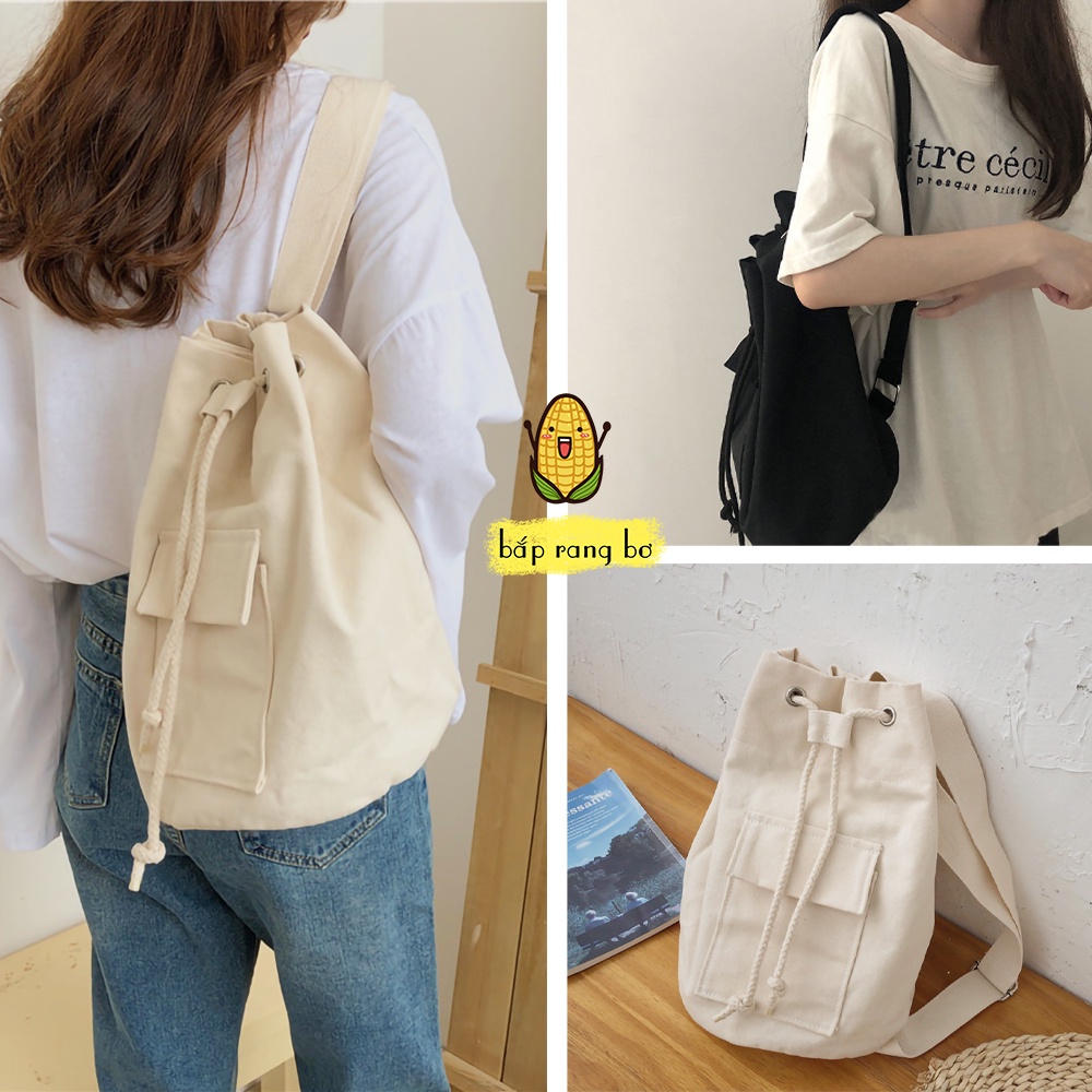 TÚI TOTE BALO ĐEO CHÉO DÂY RÚT UNISEX NAM NỮ VẢI CANVAS ĐI HỌC ĐI CHƠI CHECKING CAFE DC11