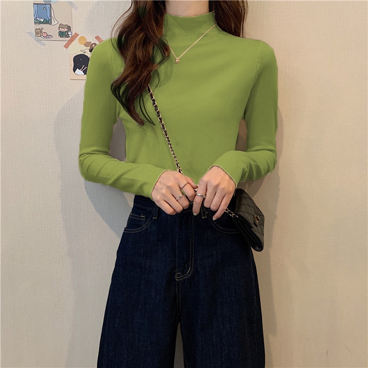 NRVP Áo thun tay dài cổ cao phong cách Hàn Quốc 2021 cho nữ