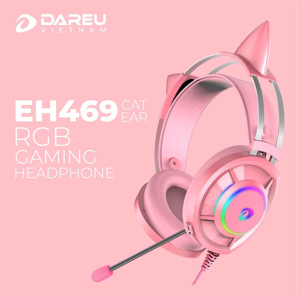 Tai nghe Dareu eh469 Pink Hồng - có tai mèo - LED RGB