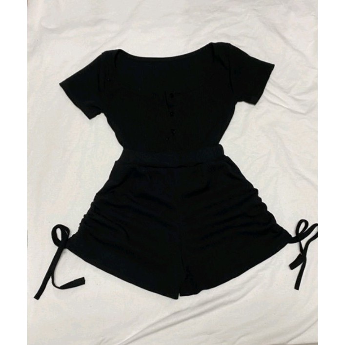 Sét bộ quần rút dây + áo croptop chất thun gân Cam Kết hàng y hình kèm ảnh thật chính chủ ( size dưới 53kg )