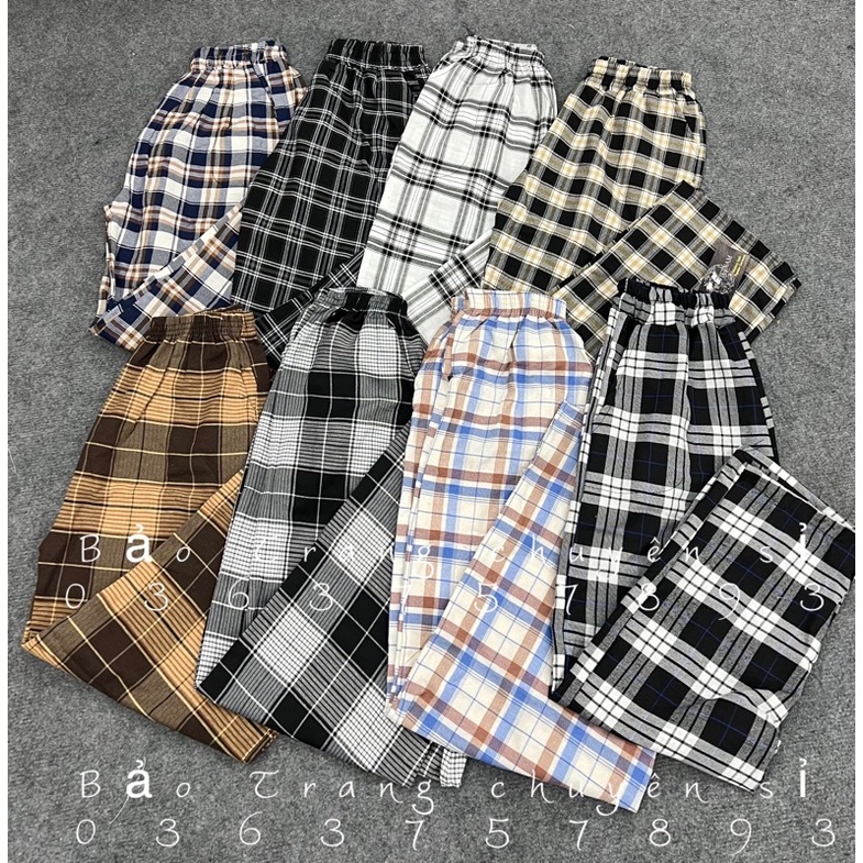 Quần Culottes Kẻ Caro Hot Trend - Quần Ống Đứng Cạp Chun Đi Học Đi Chơi Dáng Rộngk