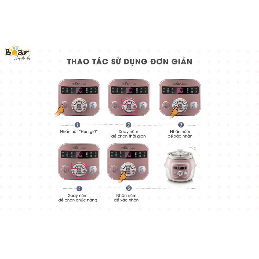 [Mã ELRE2TR giảm 6% đơn 200K] Nồi nấu chậm đa năng 1.0L Bear DDG-D10B1S - Bản Quốc Tế - Hàng chính hãng