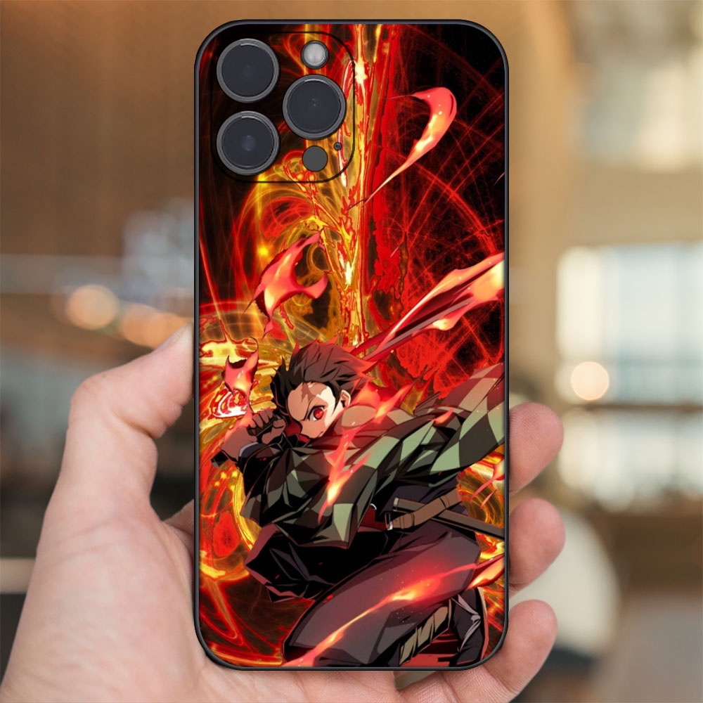 Ốp lưng iPhone 14 Pro Max dẻo đen cạnh vuông in hình Tanjiro Kimetsu No Yaiba