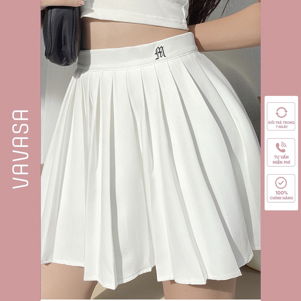 Chân váy tennis xếp ly đen trắng lưng cao ngắn bigsize trơn ulzzang hoạ tiết thêu có quần trong  CV13
