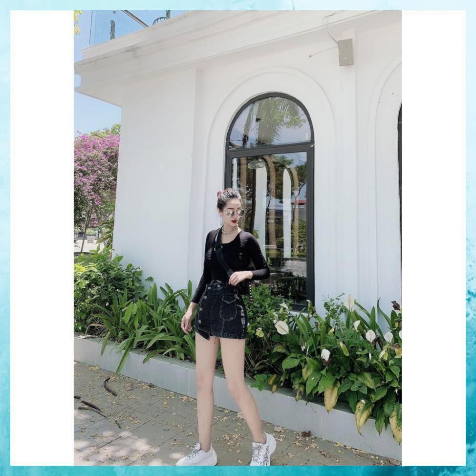 [TH Jeans] Quần shorts jeans nữ, quần giả váy chất liệu co giãn, lưng cao vạt lệch. Mã V1115 | BigBuy360 - bigbuy360.vn