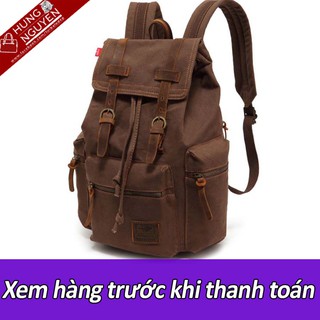 Balo Nam vải Canvas khóa da bò thật cao cấp