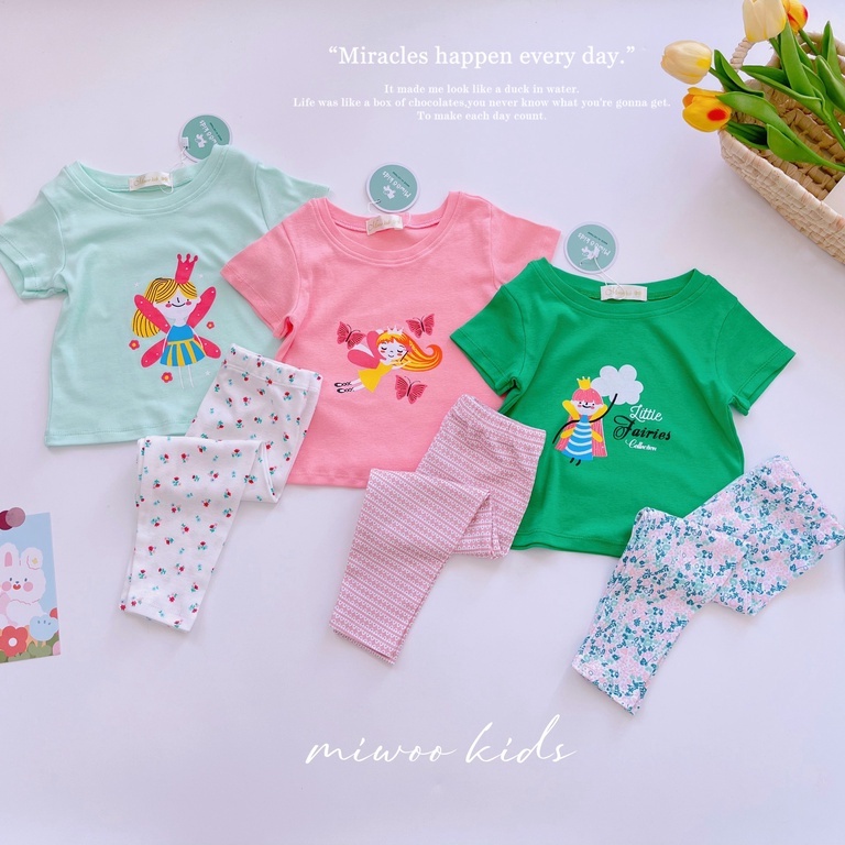 Đồ Bộ Thun Cotton Borip Cộc Tay Quần Dài Cho Bé Gái