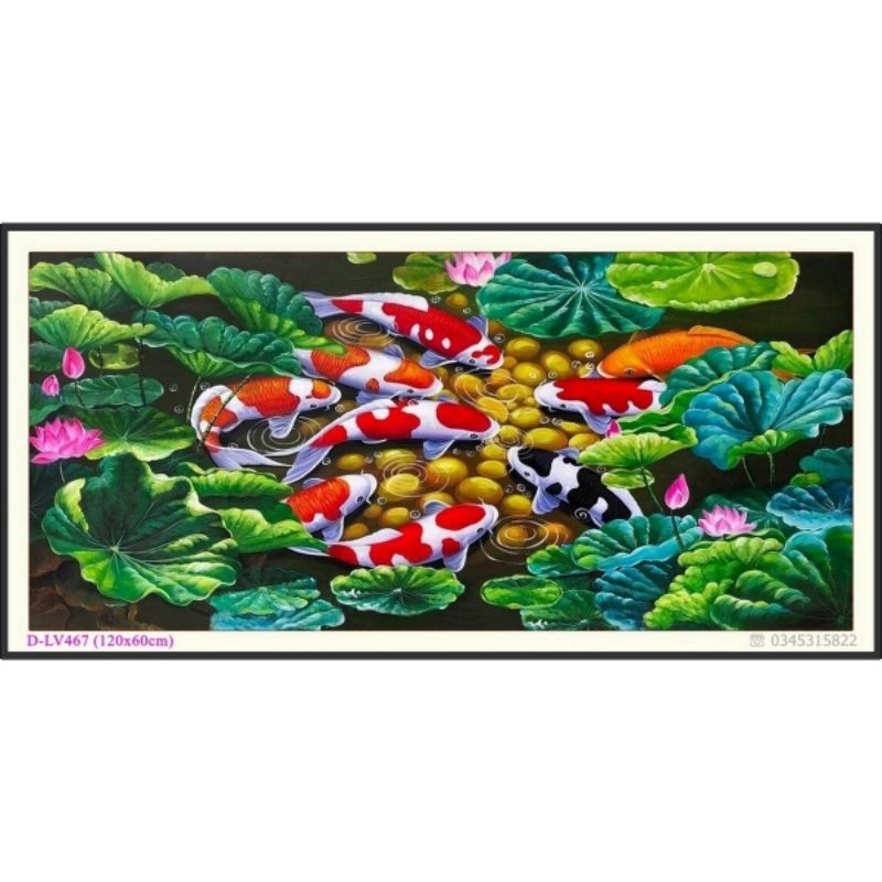 Tranh đính đá Cửu Ngư Quần Hội KT:120x60cm - chưa đính