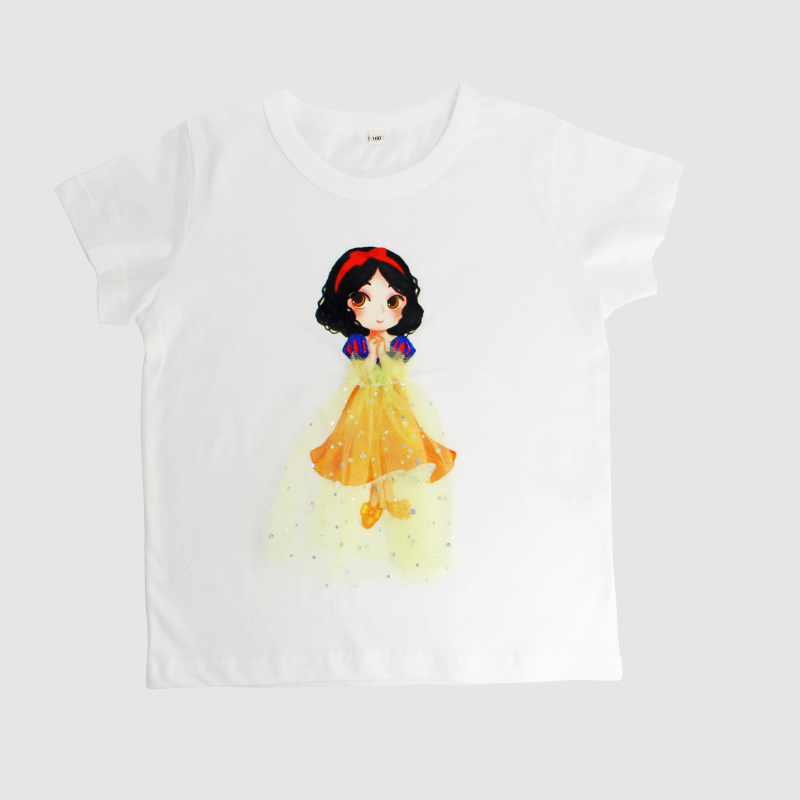 Áo Thun Tay Ngắn In Hình Công Chúa Disney Cho Bé Gái