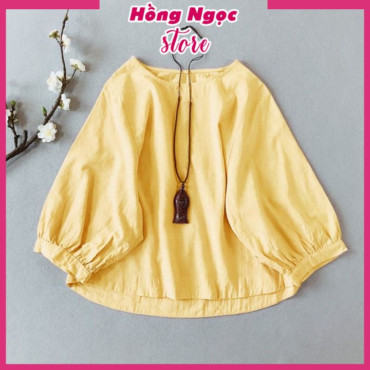 Áo kiểu nữ đẹp form rộng, chất liệu Đũi, vải mềm mát, thấm mồ hôi,  áo sơ mi nữ Hàn Quốc Hồng Ngọc Store. AKH.46