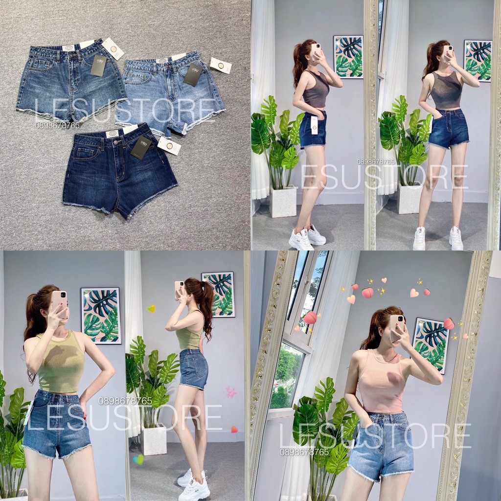 ẢNH TỰ CHỤP Quần SHort Jeans Lưng Cao Trơn Lai Tua