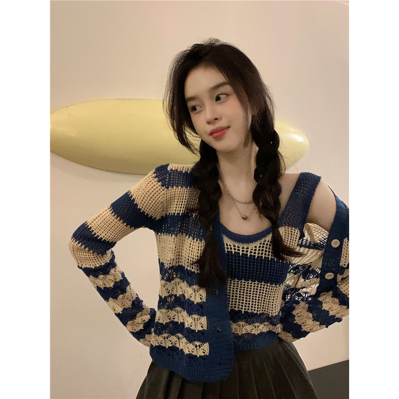 Set Len Lỗ Cặp Kẻ Sọc Tay Dài Hợp Thời Trang Hàng Quảng Châu | Smide Clothing
