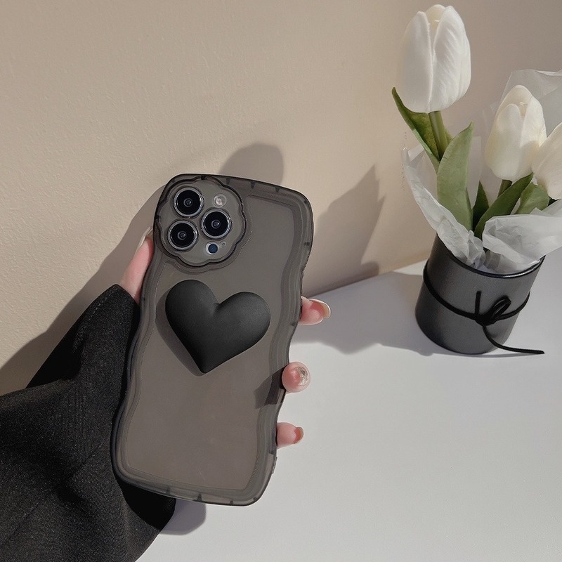 Ốp Điện Thoại Màu Đen Họa Tiết Trái Tim 3D Có Túi Khí Chống Sốc Cho ốp iphone 11 pro max 12 13 pro max X / Xs max XR 7 / 8 plus se2020 ốp lưng iphone