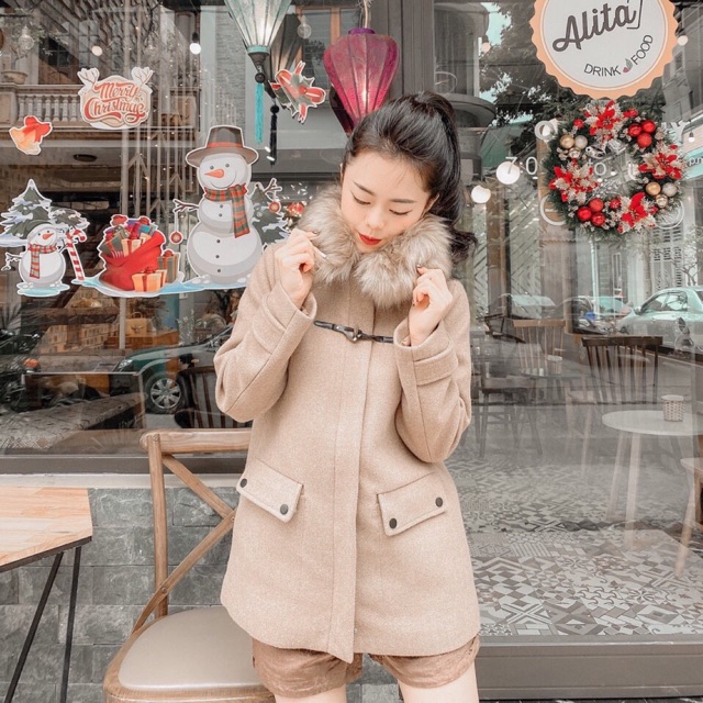 Áo khoác dạ mũ lông ivy 1 chốt sz sm hàng QC