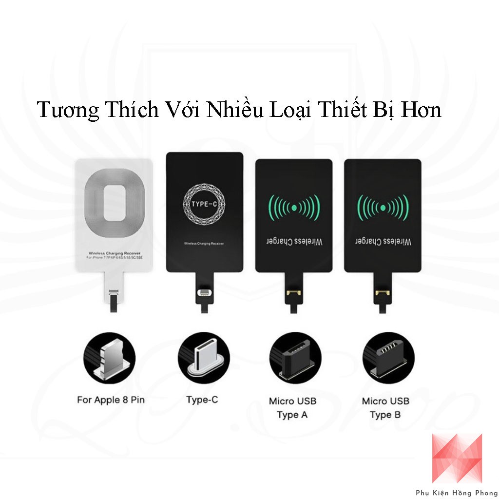 Miếng Dán Hỗ Trợ Sạc Không Dây Chuẩn Qi Đầu Micro USB/Type-C/Lightning iPhone. HP