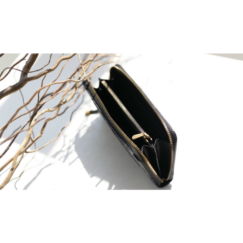 Ví nữ dài D.I chất vải xanh CD thêu sz19cm dat hật cực xịn fullbox