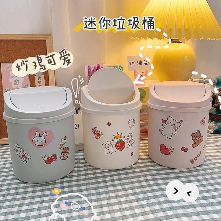 Xọt Rác Kute Để Bàn Kèm Hình Dán Sticker 2 In 1 Vừa Làm Hộp Đựng Đồ Dùng Xinh Xắn