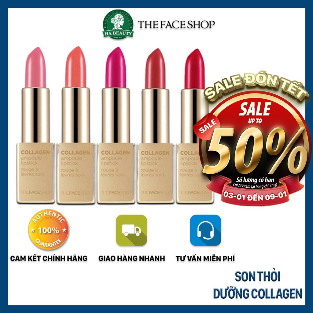 Son thỏi dưỡng môi có nhiều màu căng mọng quyến rũ tự nhiên The Face Shop Collagen Ampoule Lipstick 3.5g