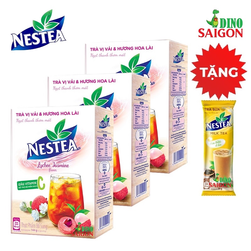 Bộ 3 Hộp Trà Nestea vị Vải và Hương Hoa Lài (Hộp 12 gói x 12g)