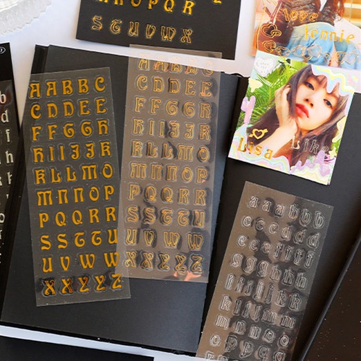 Tờ nhãn dán hình ký tự tiếng Anh màu vàng đồng/bạc bằng PVC chống thấm nước độ bền cao