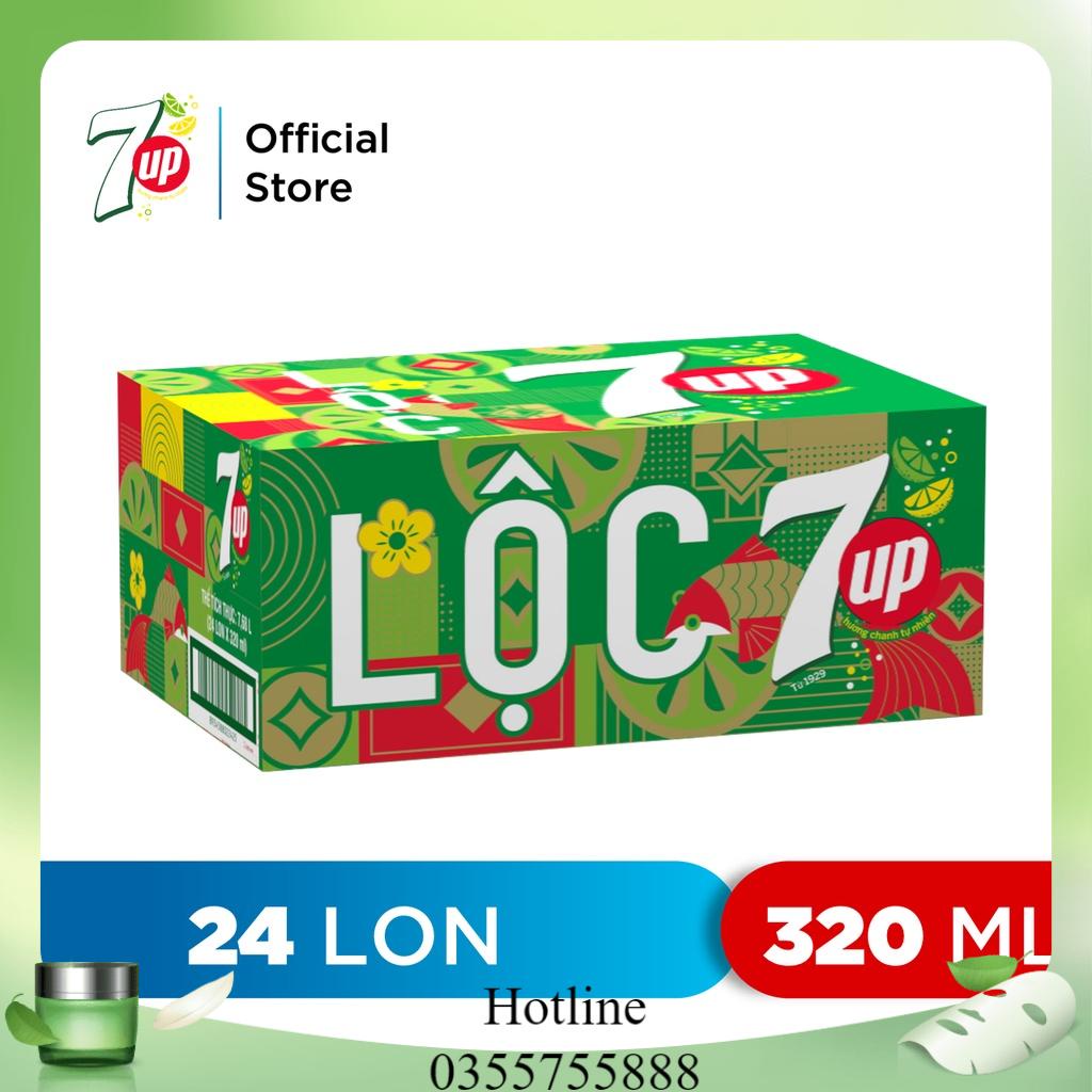 Thùng 24 Lon Nước Ngọt Có Gaz 7Up (320ml/lon)