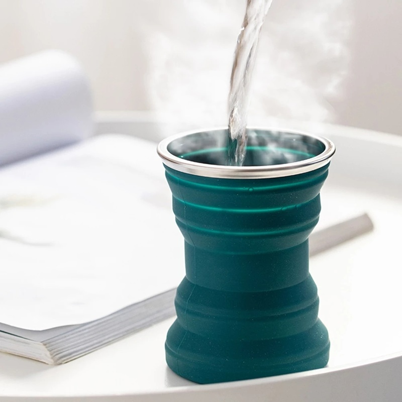Cốc Silicone Dày Dạng Gập Cách Nhiệt Có Nắp Đậy Sáng Tạo Cho Hoạt Động Ngoài Trời