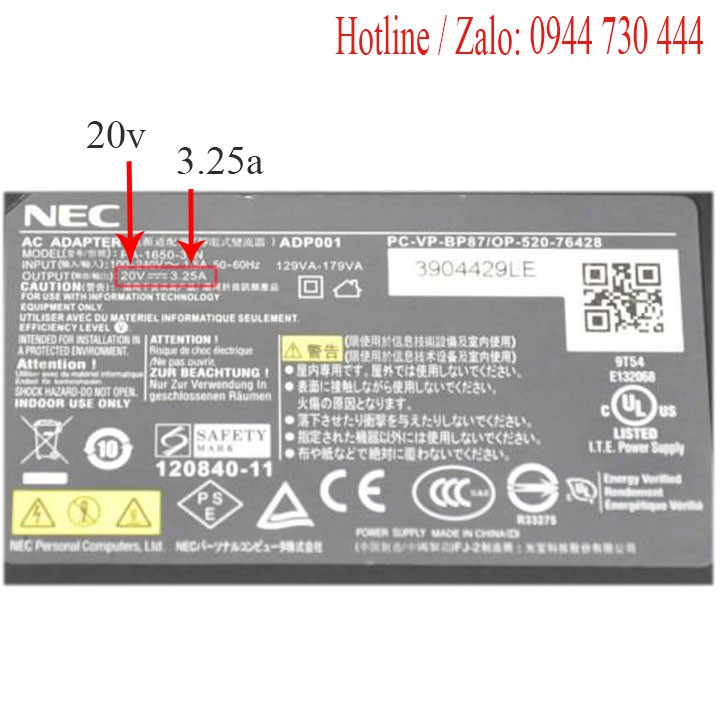 Adapter laptop Nec LaVie LS150TSR 20v 65w