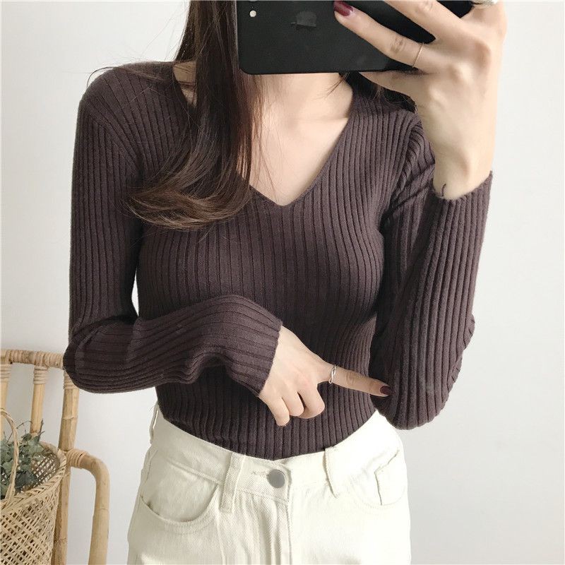 Áo Sweater dệt kim tay dài cổ chữ V thiết kế đơn giản | BigBuy360 - bigbuy360.vn