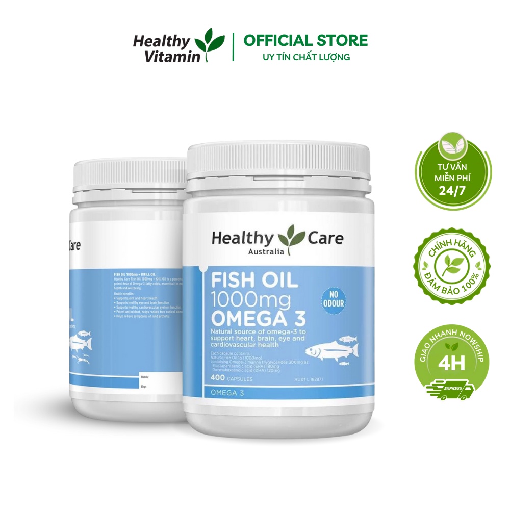 Dầu cá Healthy Care Fish oil Omega3 1000mg của Úc, 400 viên