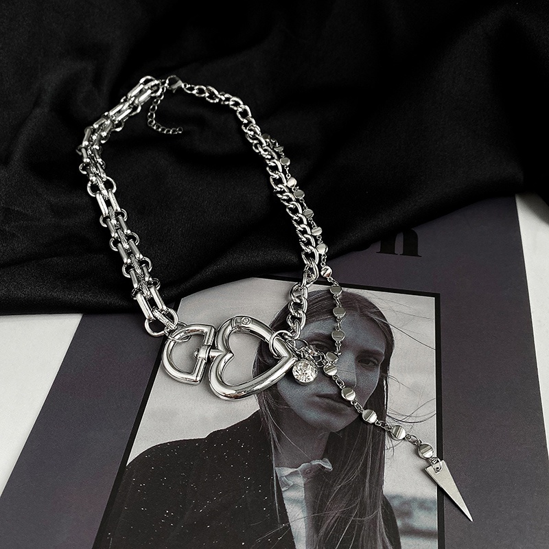 Dây Chuyền Hai Lớp Họa Tiết Trái Tim Và Khóa Trái Tim Thời Trang Phong Cách Hip Hop 19219