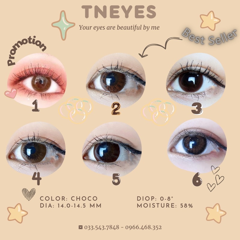 Kính Áp Tròng Nâu Choco 0 độ TNEYES