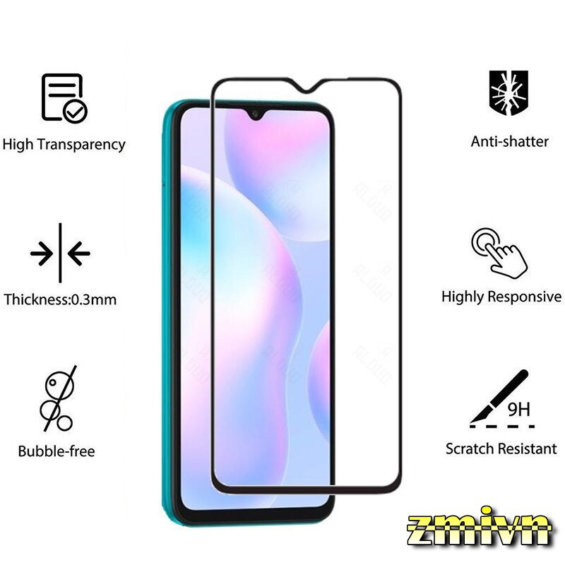 Kính cường lực Full màn hình Xiaomi Redmi 9 / 9A/ 9C K40 pro Note 10 4G 5G PRO Redmi 10 .... viền đen