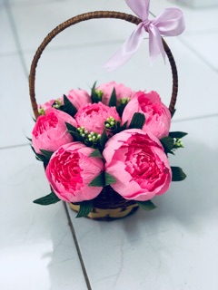 Hoa giấy handmade-Giỏ Mẫu Đơn