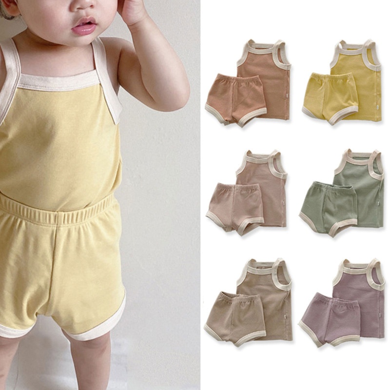 Bộ Đồ Thời Trang Xuân Hè 2 Món Áo Ba Lỗ Phối Quần Short Dễ Thương Cho Bé Sơ Sinh