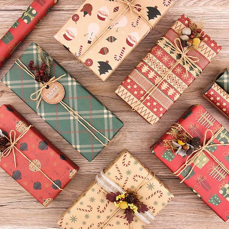 Aoto Giấy Gói Quà Giáng Sinh Phong Cách Retro DIY