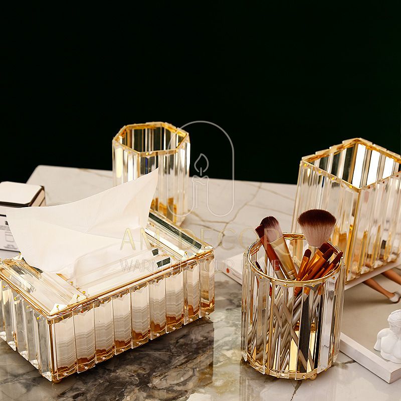Hộp pha lê tối giản đựng giấy chữ nhật, cốc đựng đồ trang điểm decor trang trí nhà cửa sang trọng - AM Decor