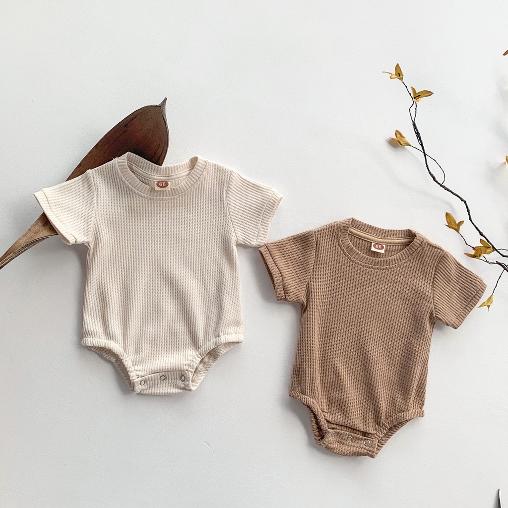 Áo liền quần một mảnh tay ngắn đơn giản vải cotton dành cho bé