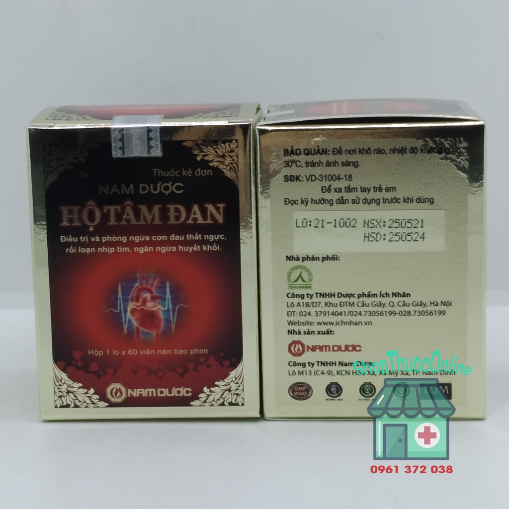 HỘ TÂM ĐAN lọ 60 viên phòng ngừa cơn đau thắt ngực, rối loạn nhịp tim